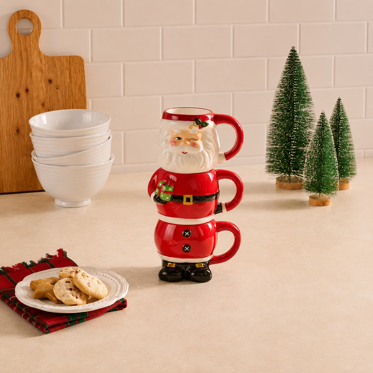 3 Pieces Holiday Ceramic Mugs Set For Christmas 