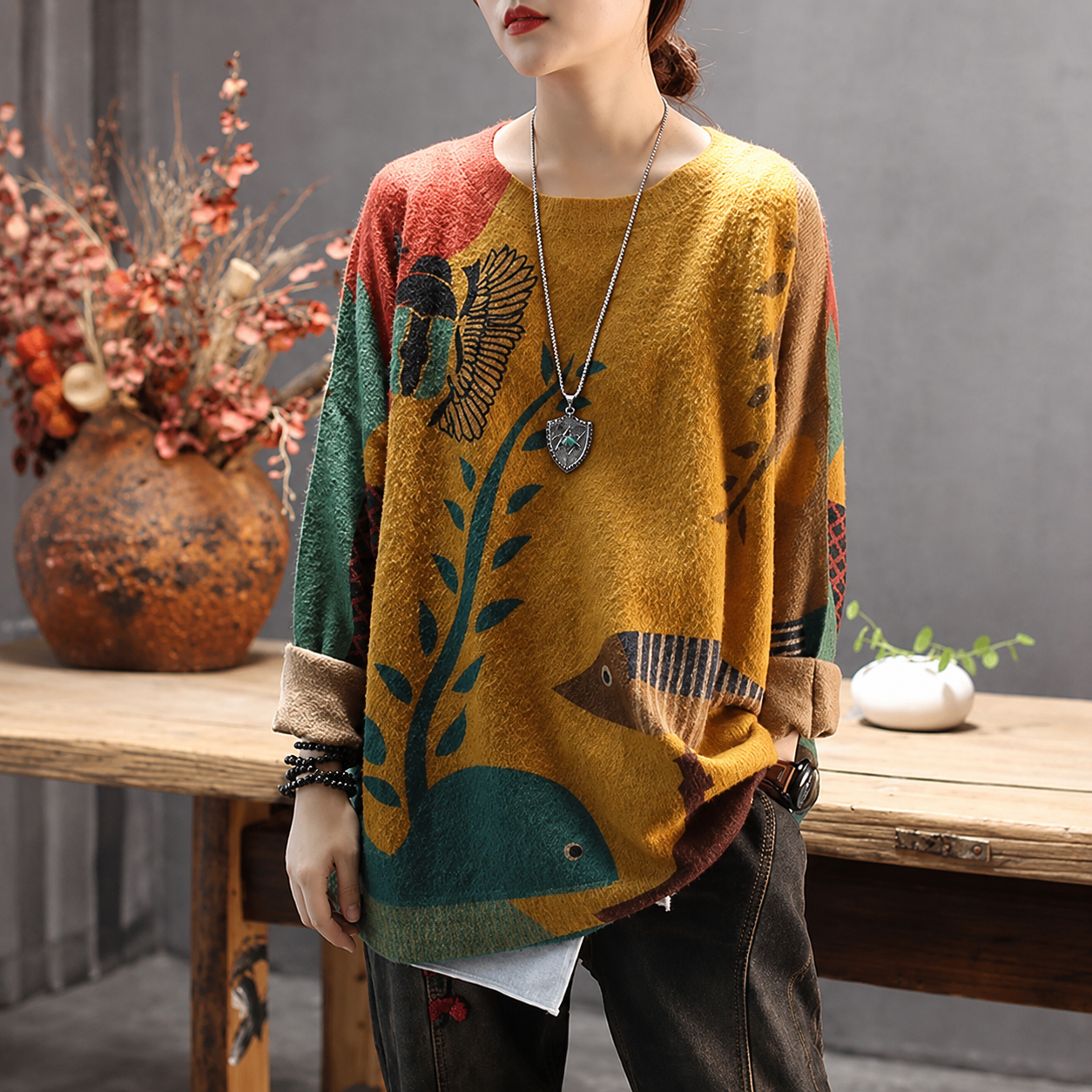 Casual Oversized Loose Printed Christmas Sweaters For Women