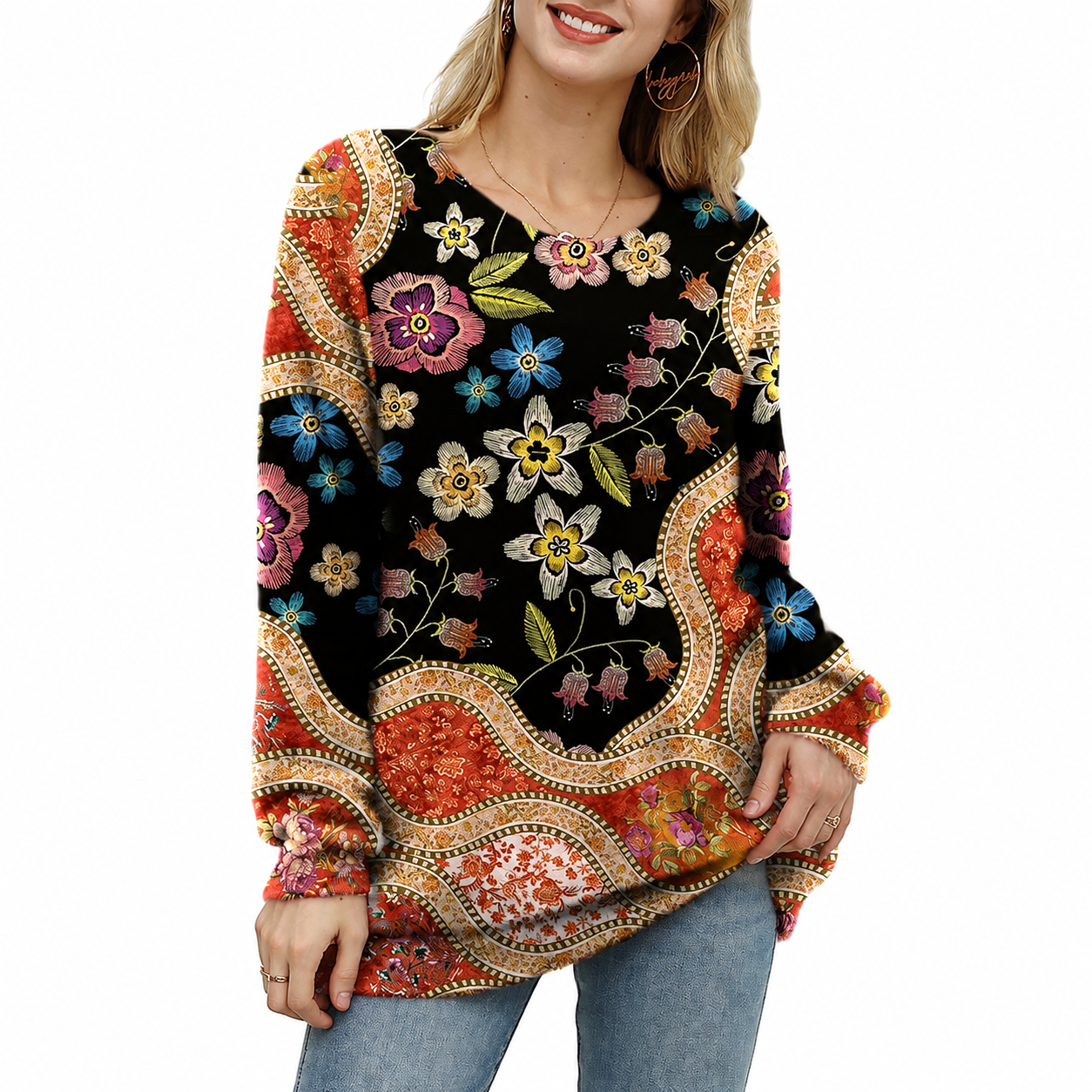 Casual Oversized Loose Printed Christmas Sweaters For Women
