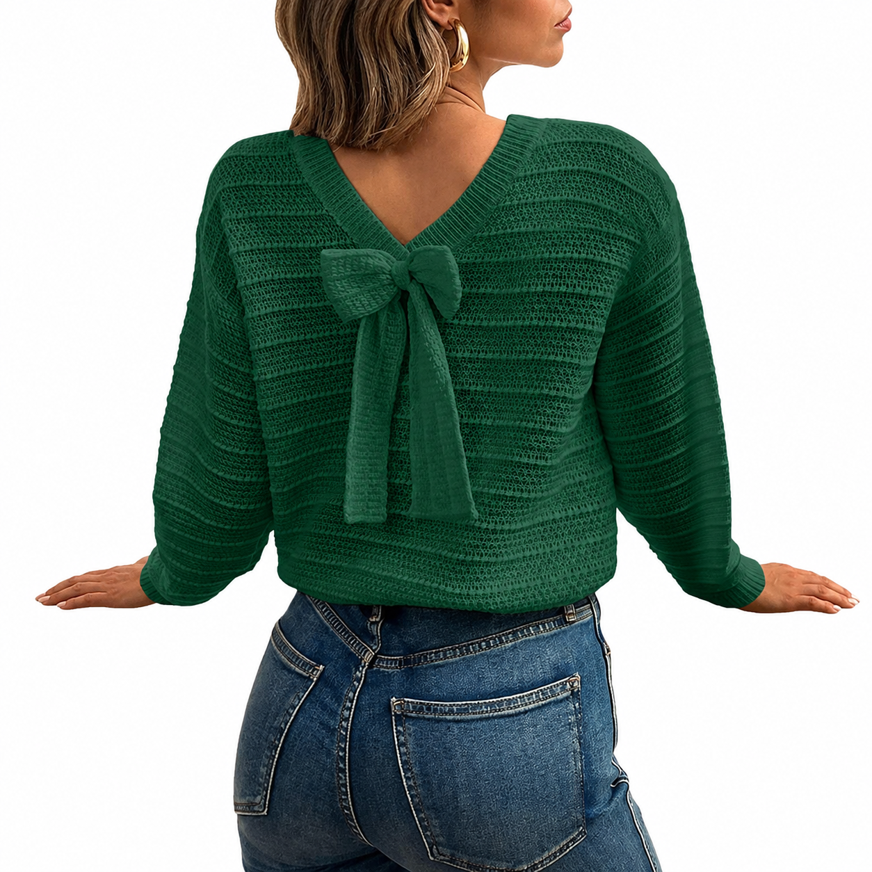 Back Bow Detail Knit Pullover Sweater with Classic Casual Styling for Women