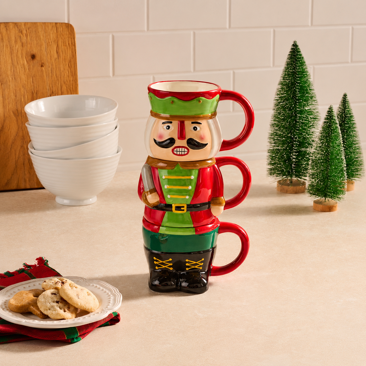 3 Pieces Holiday Ceramic Mugs Set For Christmas 