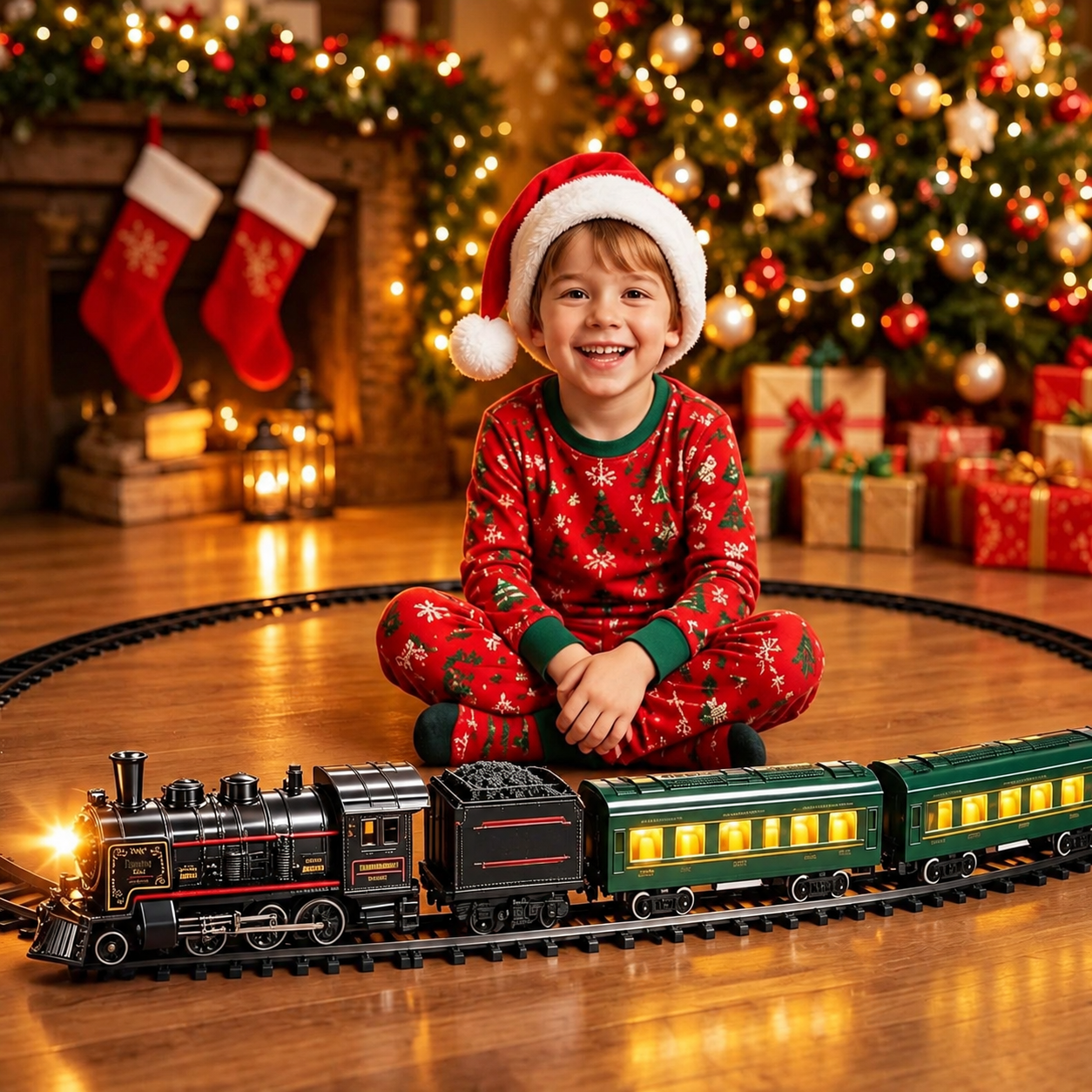 Christmas Remote Control Electric Train Set With Carriages Lights And Sounds