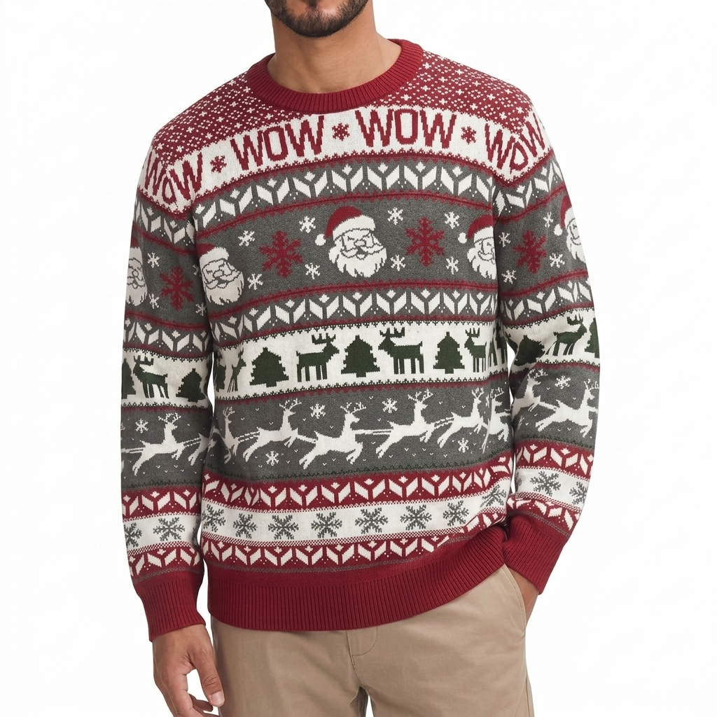 Festive Snowflake and Tree Knit Christmas Pullover Sweater for Men