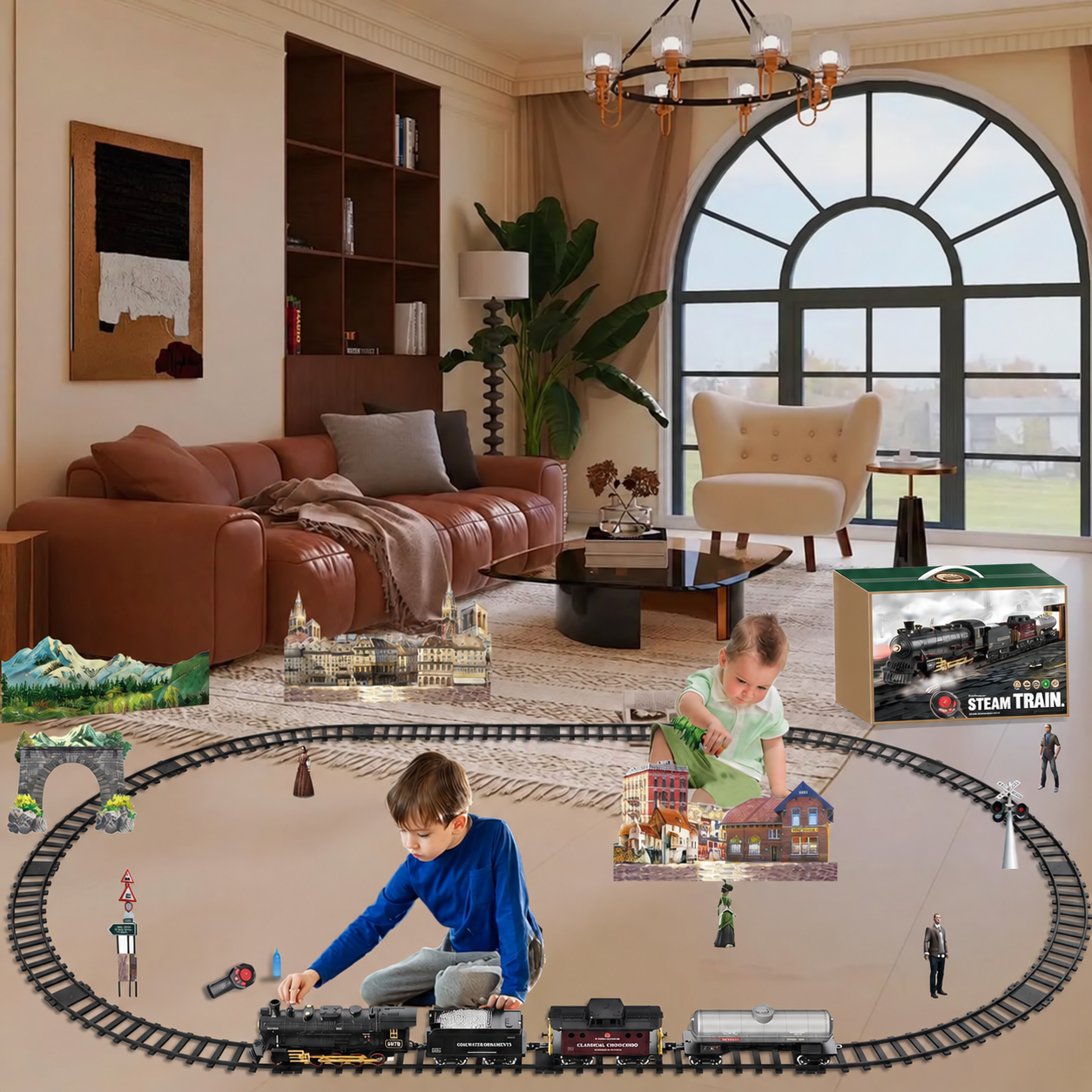 Christmas Electric Train Set With Steam Lights Sounds And Tracks