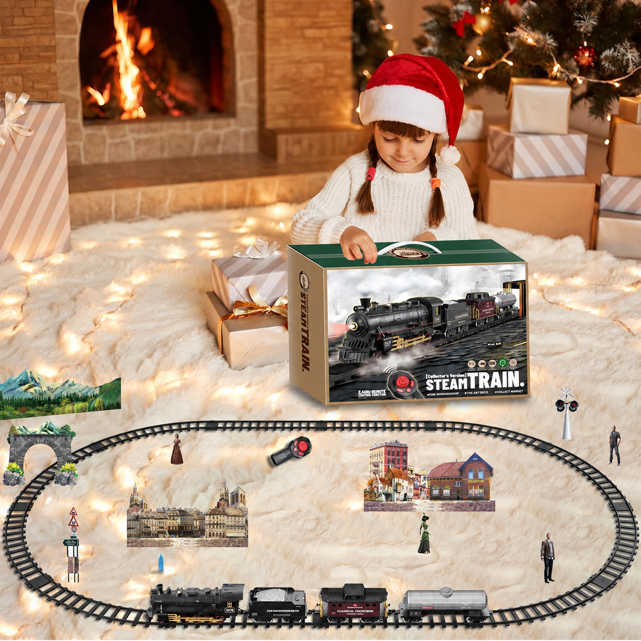 Christmas Electric Train Set With Steam Lights Sounds And Tracks