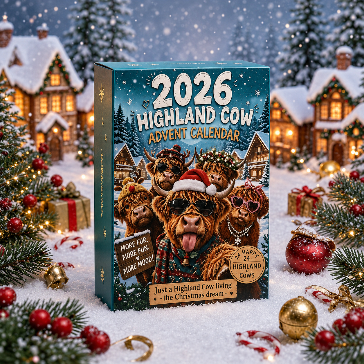 2026 Highland Cow Christmas Advent Calendar Set With 24 Mini Figures For Kids