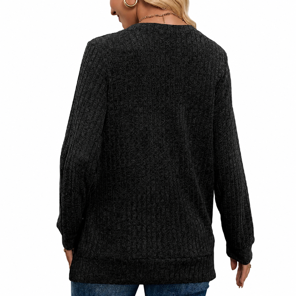 Loose Fit Casual Long Sleeve Pullover Sweater Top for Women