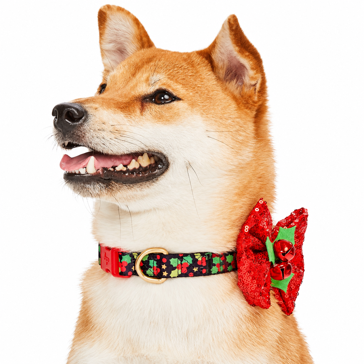 Christmas Dog Collar with Bow Tie Adjustable Holiday Collar