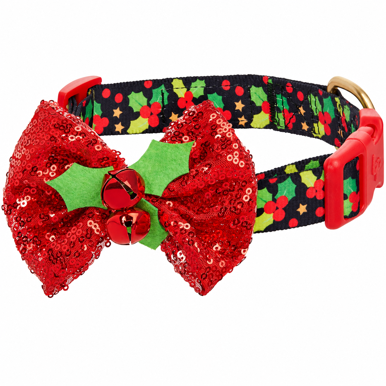 Christmas Dog Collar with Bow Tie Adjustable Holiday Collar