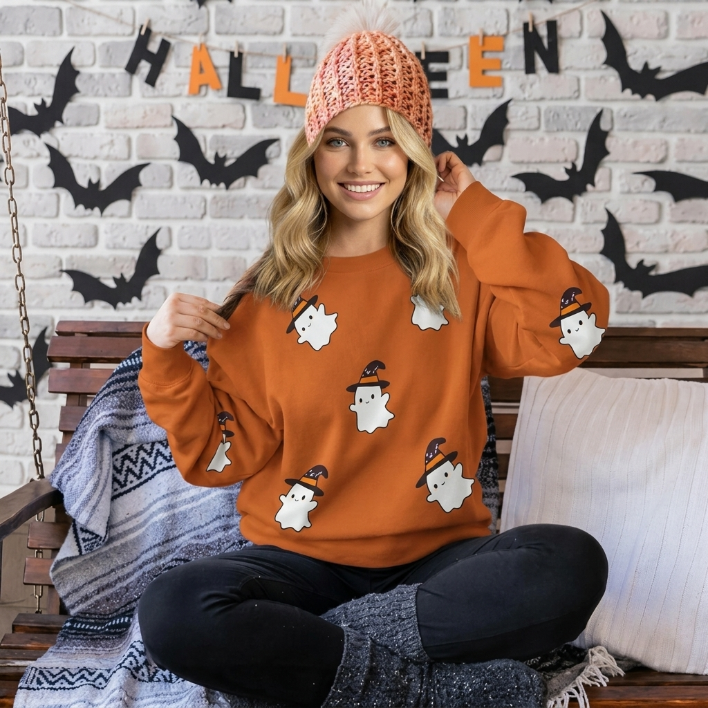 Halloween Graphic Long Sleeve Pullover Sweatshirt for Women
