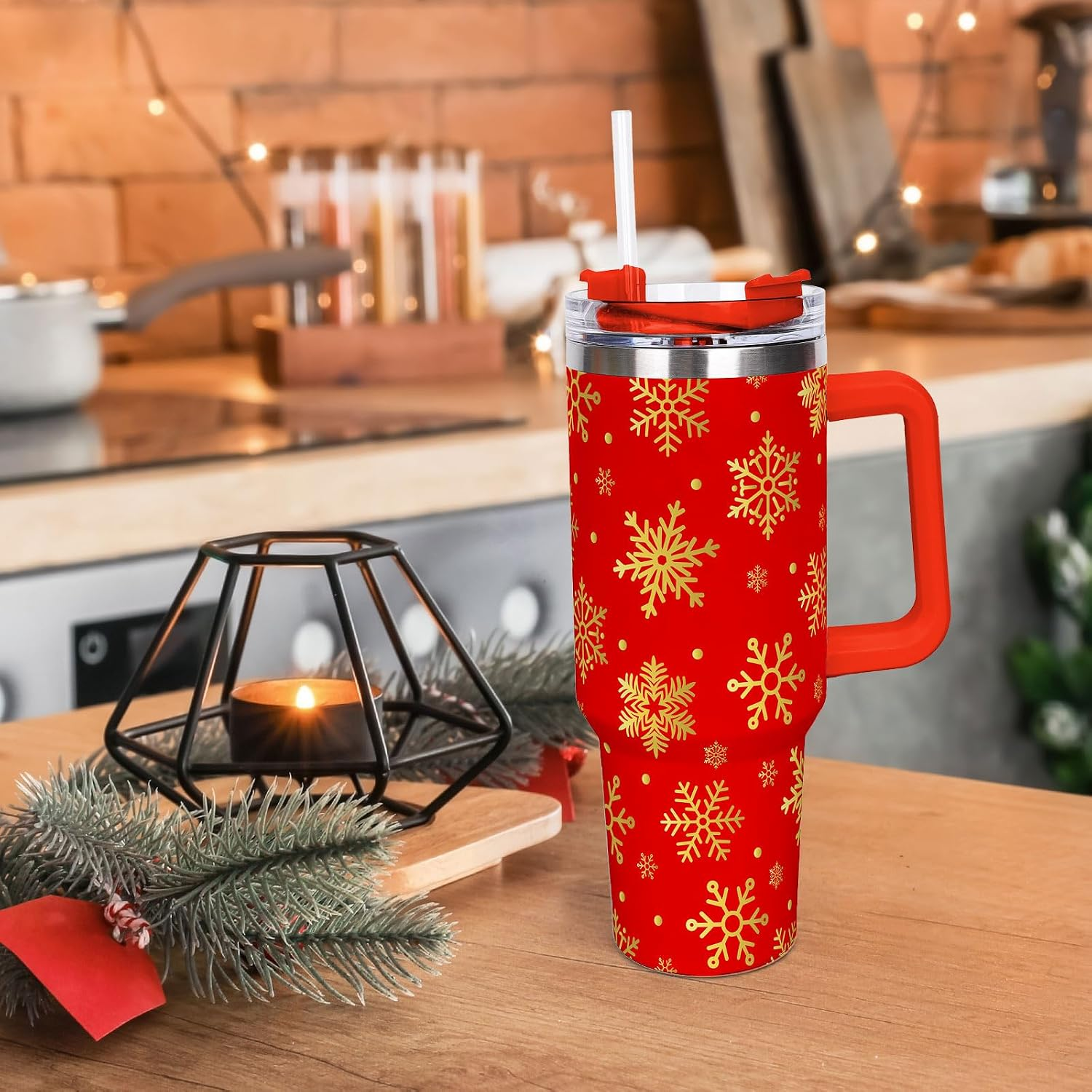 40 oz Christmas Holiday Travel Tumbler With Straw & Lid