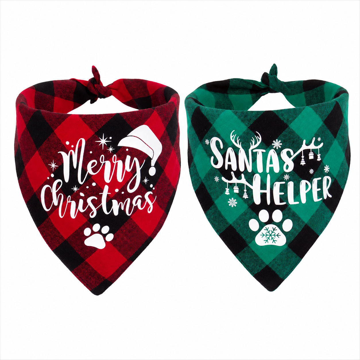 Pack of 2 Christmas themed Triangle Bib Bandanas For Dogs