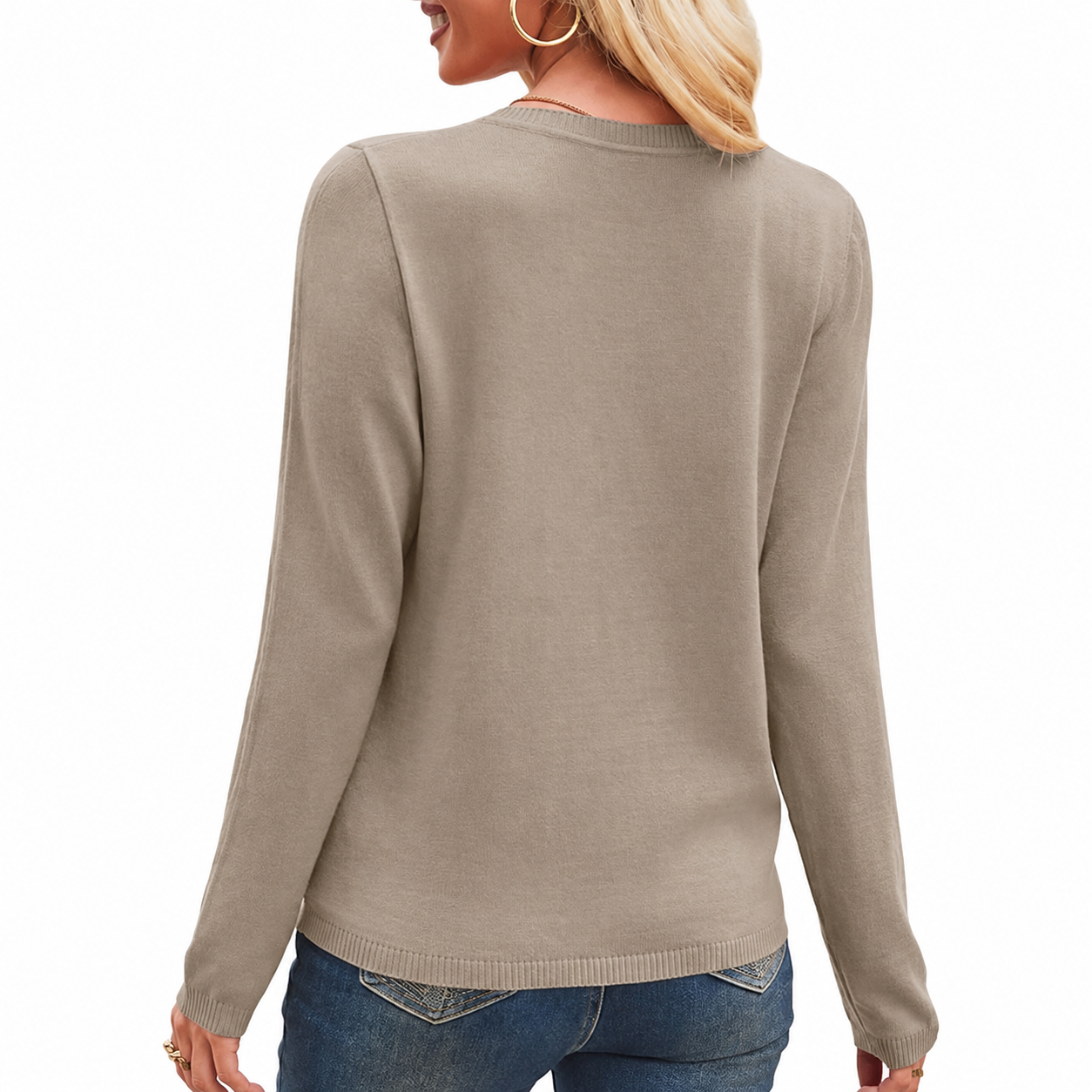 Geometric Textured Knit Long Sleeve Pullover Sweater Top for Women