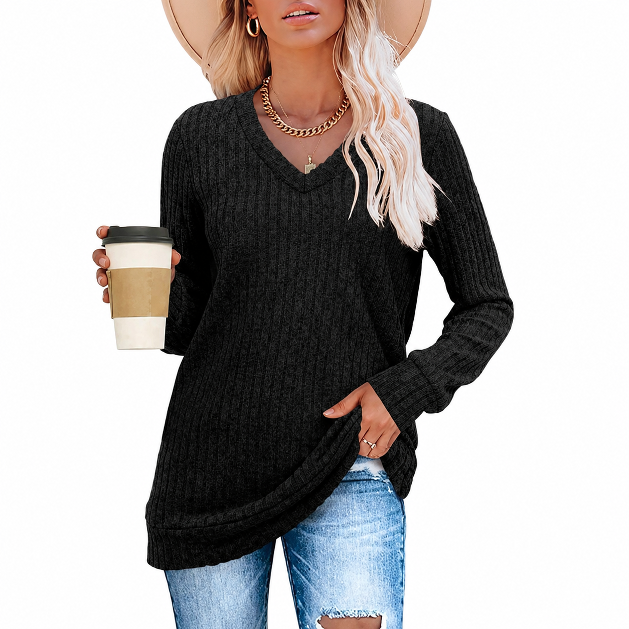 Loose Fit Casual Long Sleeve Pullover Sweater Top for Women