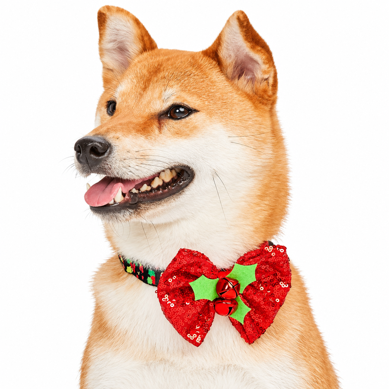 Christmas Dog Collar with Bow Tie Adjustable Holiday Collar
