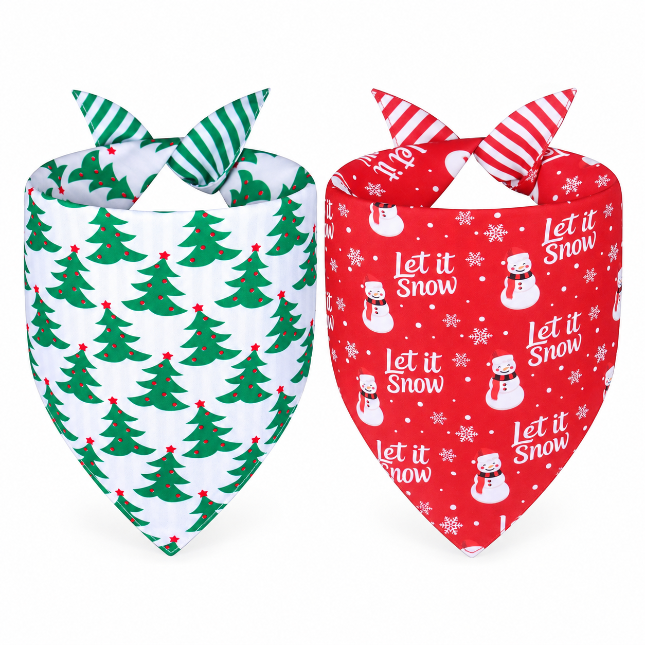 2 Piece Christmas Dog Bandanas with Holiday Stripe Patterns