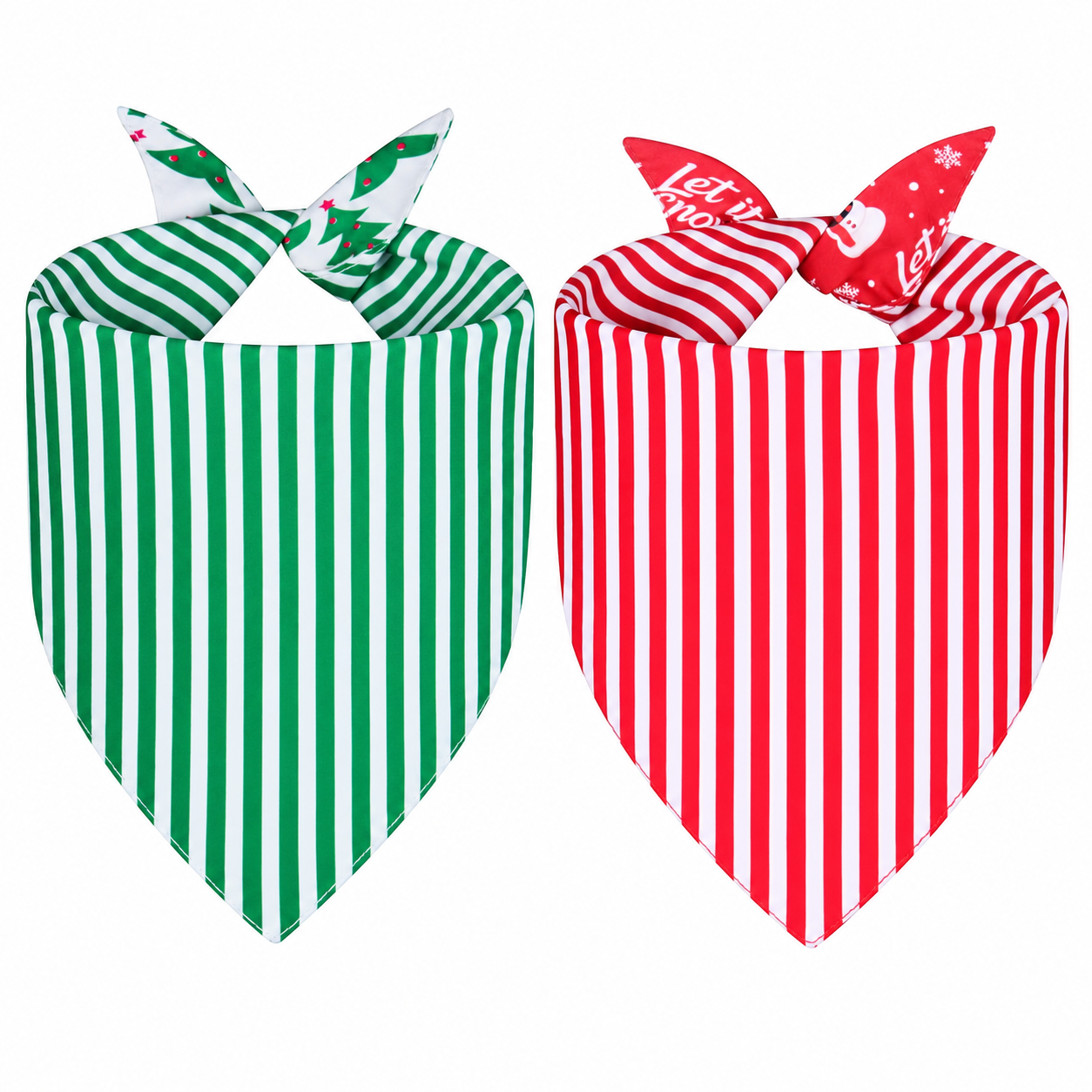 2 Piece Christmas Dog Bandanas with Holiday Stripe Patterns