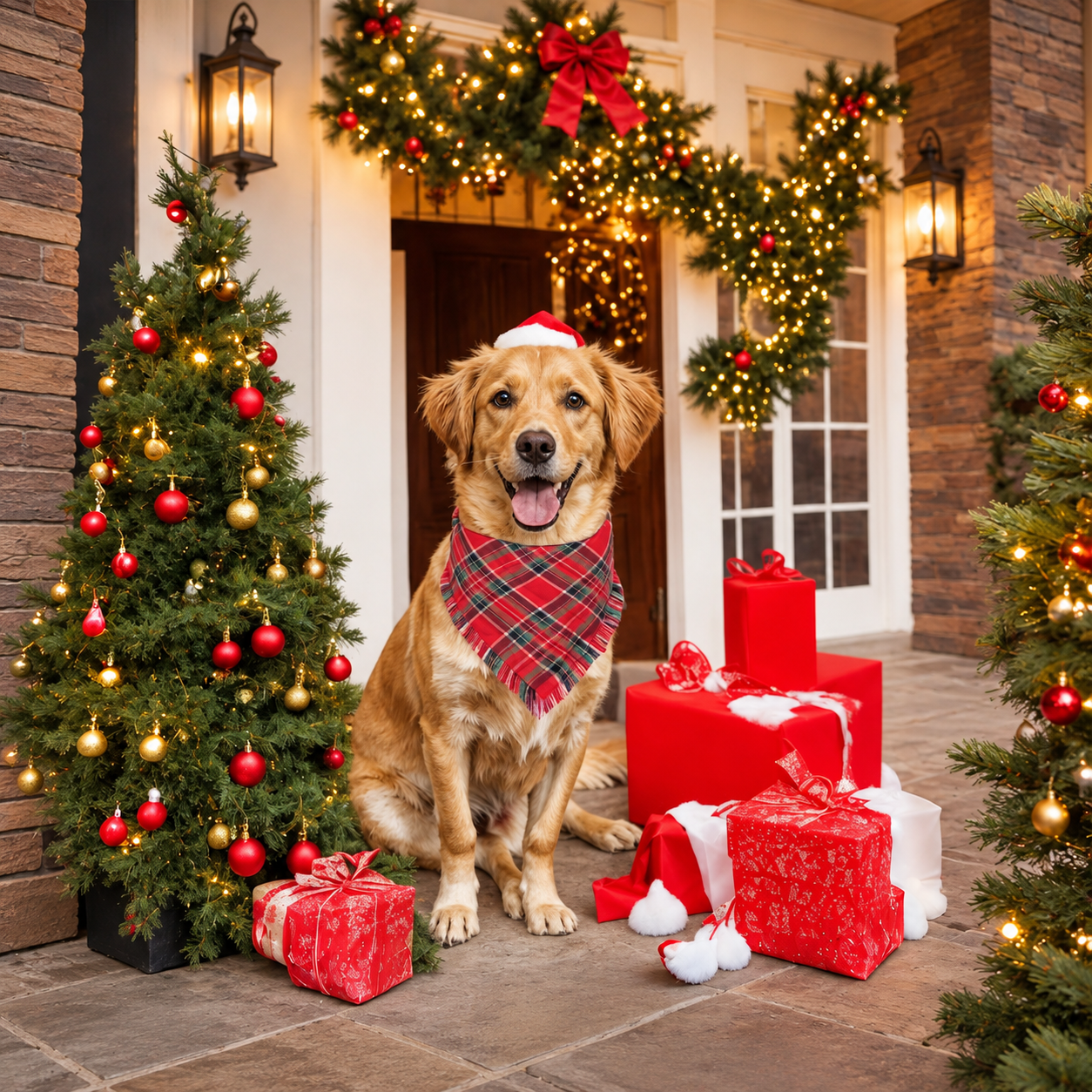 2 Piece Christmas Plaid Dog Bandanas with Tassels