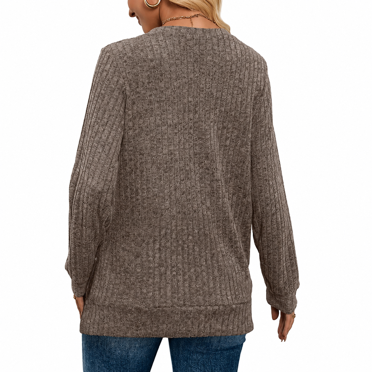 Loose Fit Casual Long Sleeve Pullover Sweater Top for Women