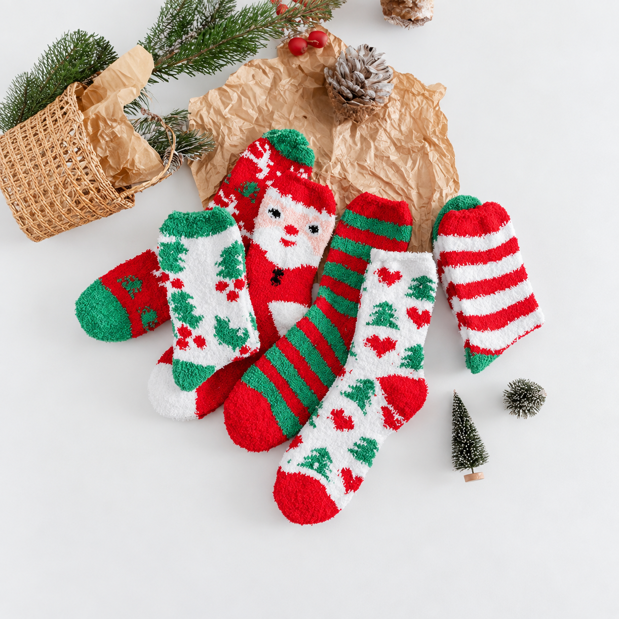 Casual Christmas Printed Fuzzy Warm Crew Socks For Women