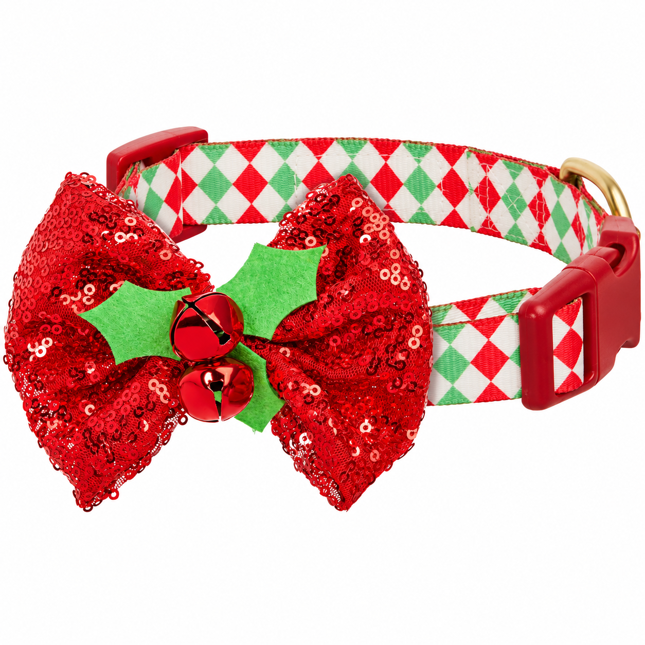 Christmas Dog Collar with Bow Tie Adjustable Holiday Collar
