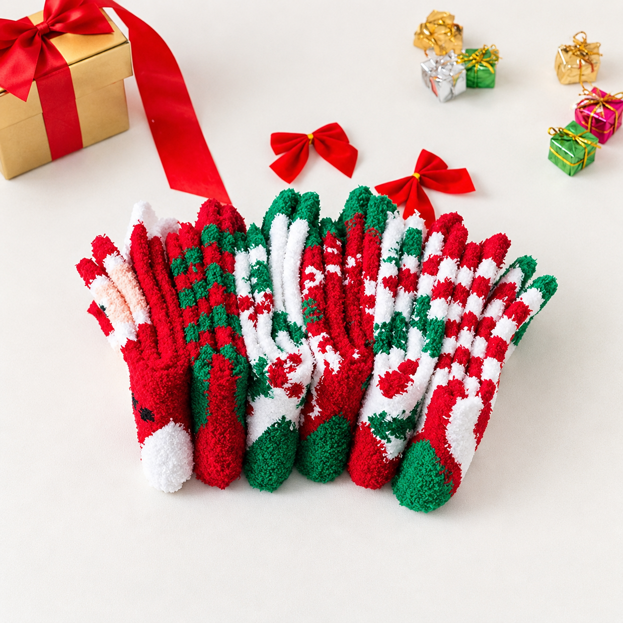 Casual Christmas Printed Fuzzy Warm Crew Socks For Women