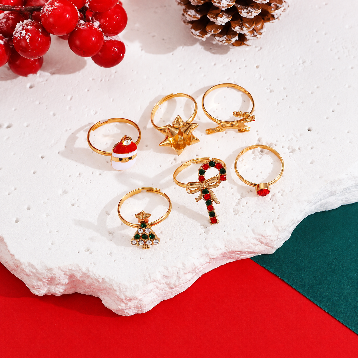 6 Pieces Tree Bow And Candy Cane Rings Set  