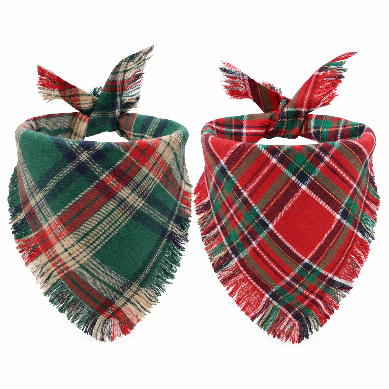 2 Piece Christmas Plaid Dog Bandanas with Tassels