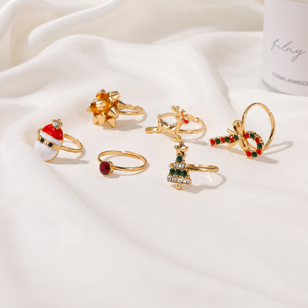 6 Pieces Tree Bow And Candy Cane Rings Set  