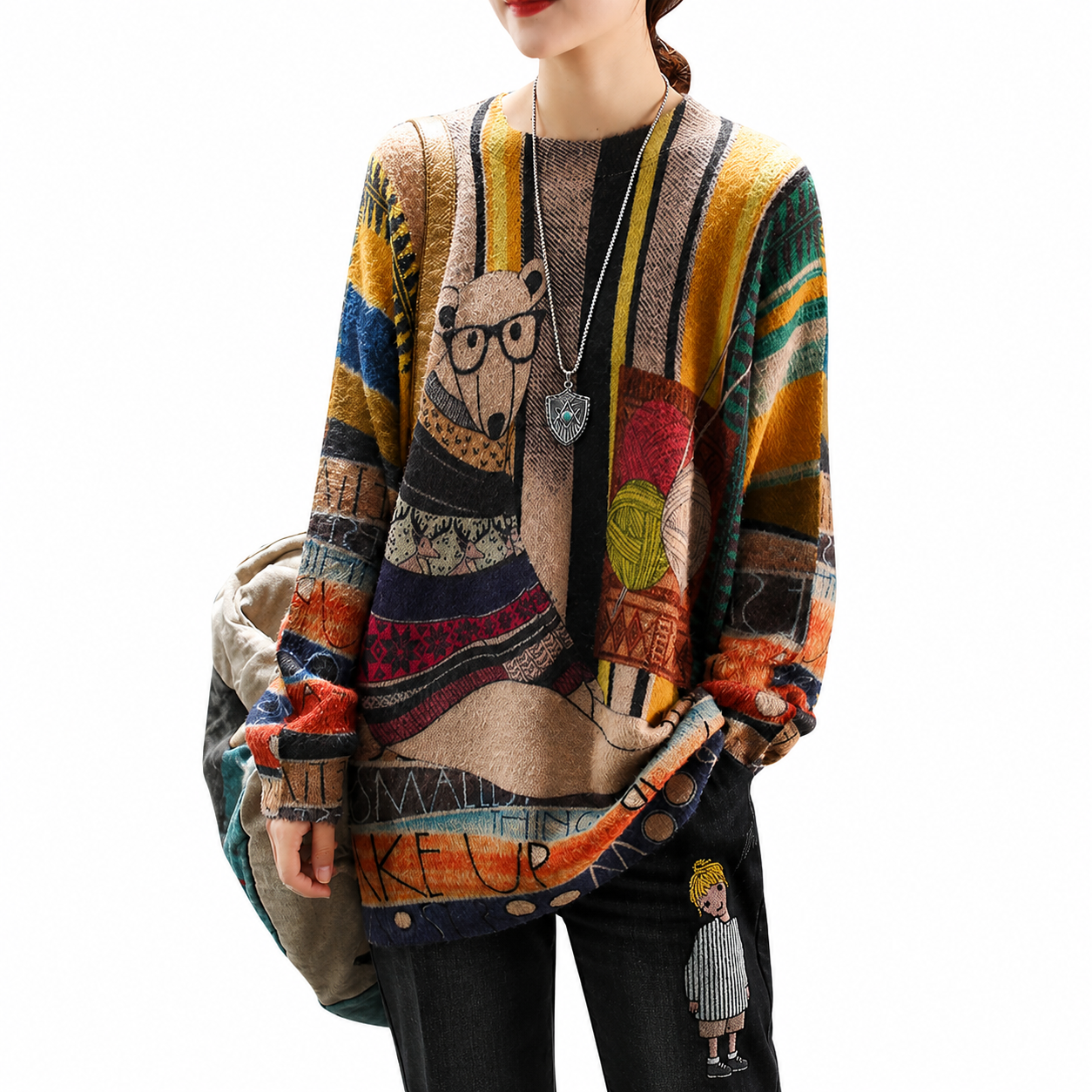 Casual Oversized Loose Printed Christmas Sweaters For Women