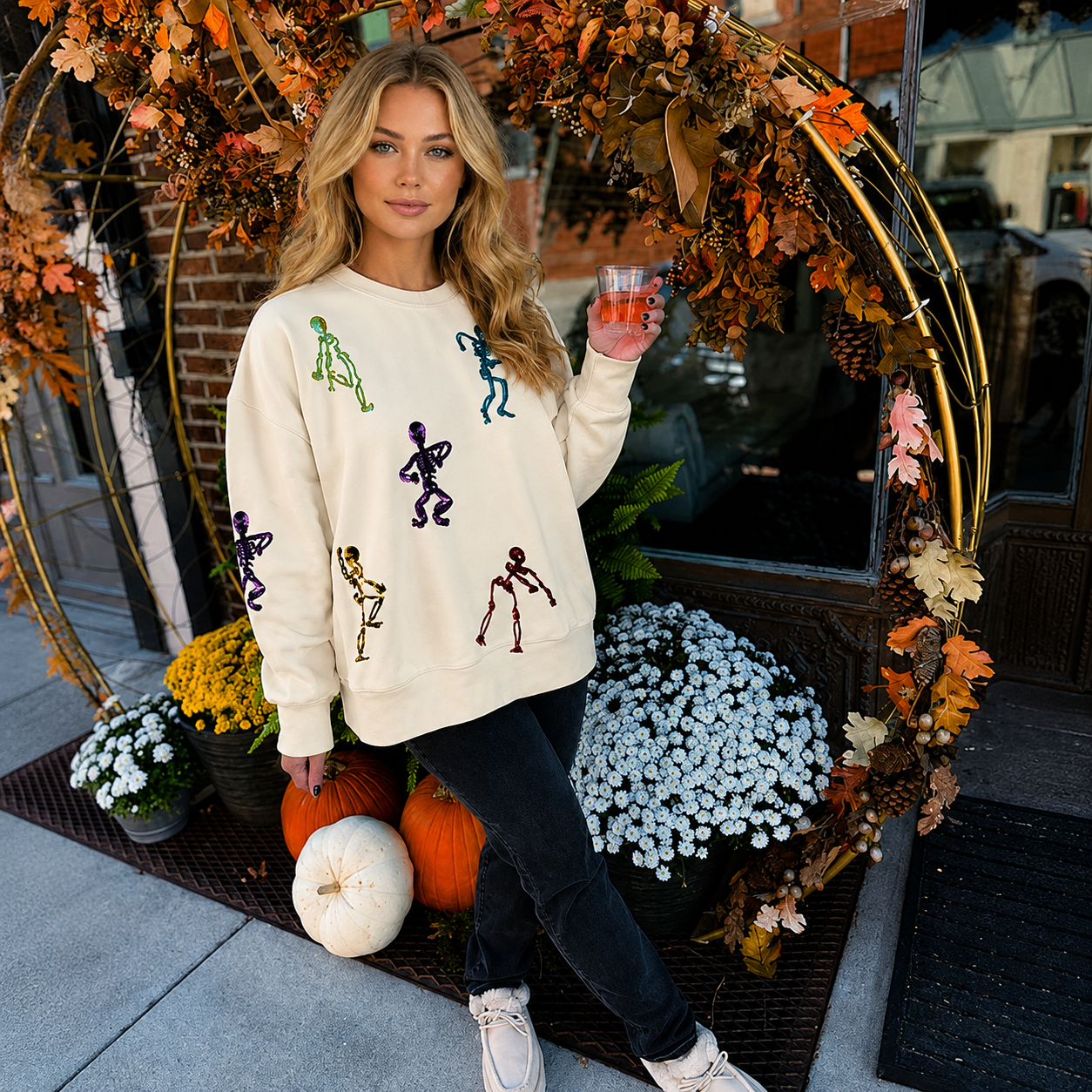 Halloween Graphic Long Sleeve Pullover Sweatshirt for Women