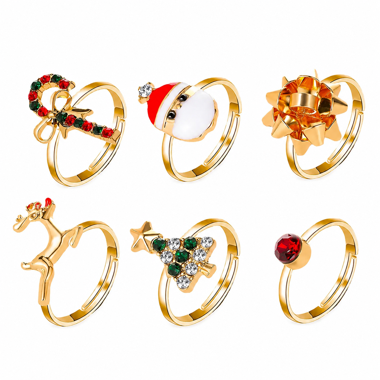 6 Pieces Tree Bow And Candy Cane Rings Set  