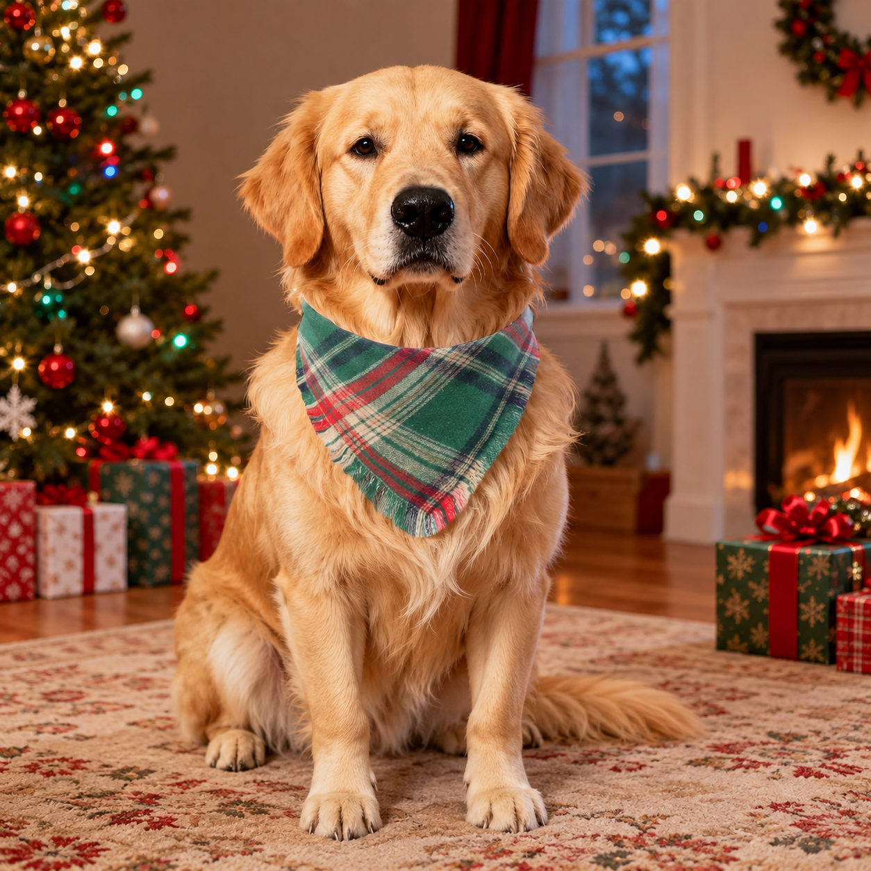 2 Piece Christmas Plaid Dog Bandanas with Tassels