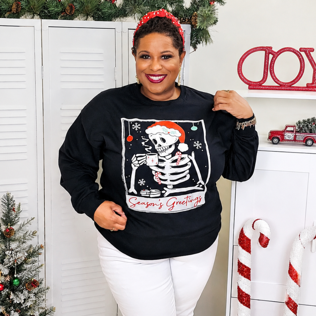 Holiday Graphic Printed Long Sleeve Sweatshirt For Women
