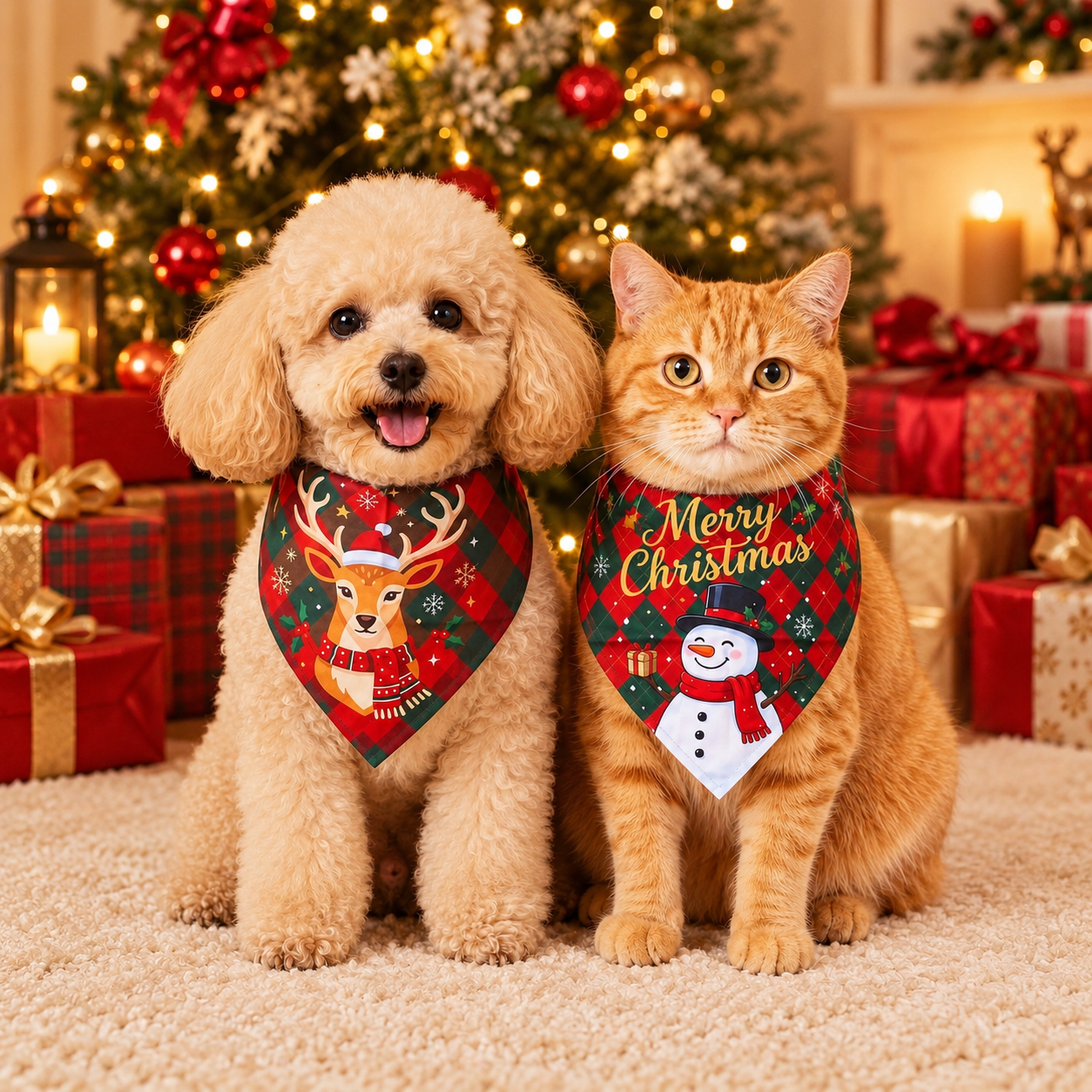 Christmas Snowman Reindeer Print Pet Bandana for Dogs and Cats