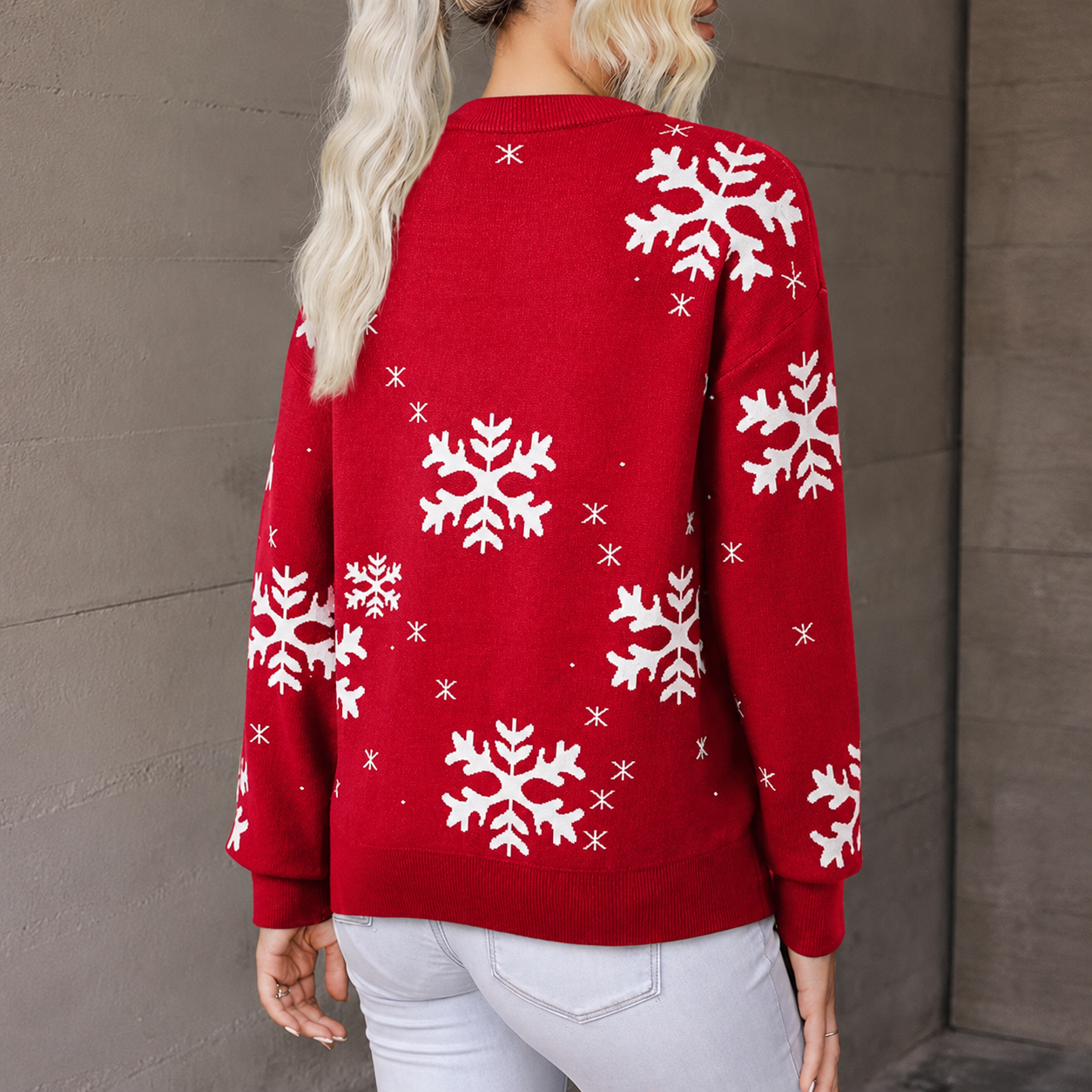 Snowflake Knit Christmas Pullover Sweater for Women