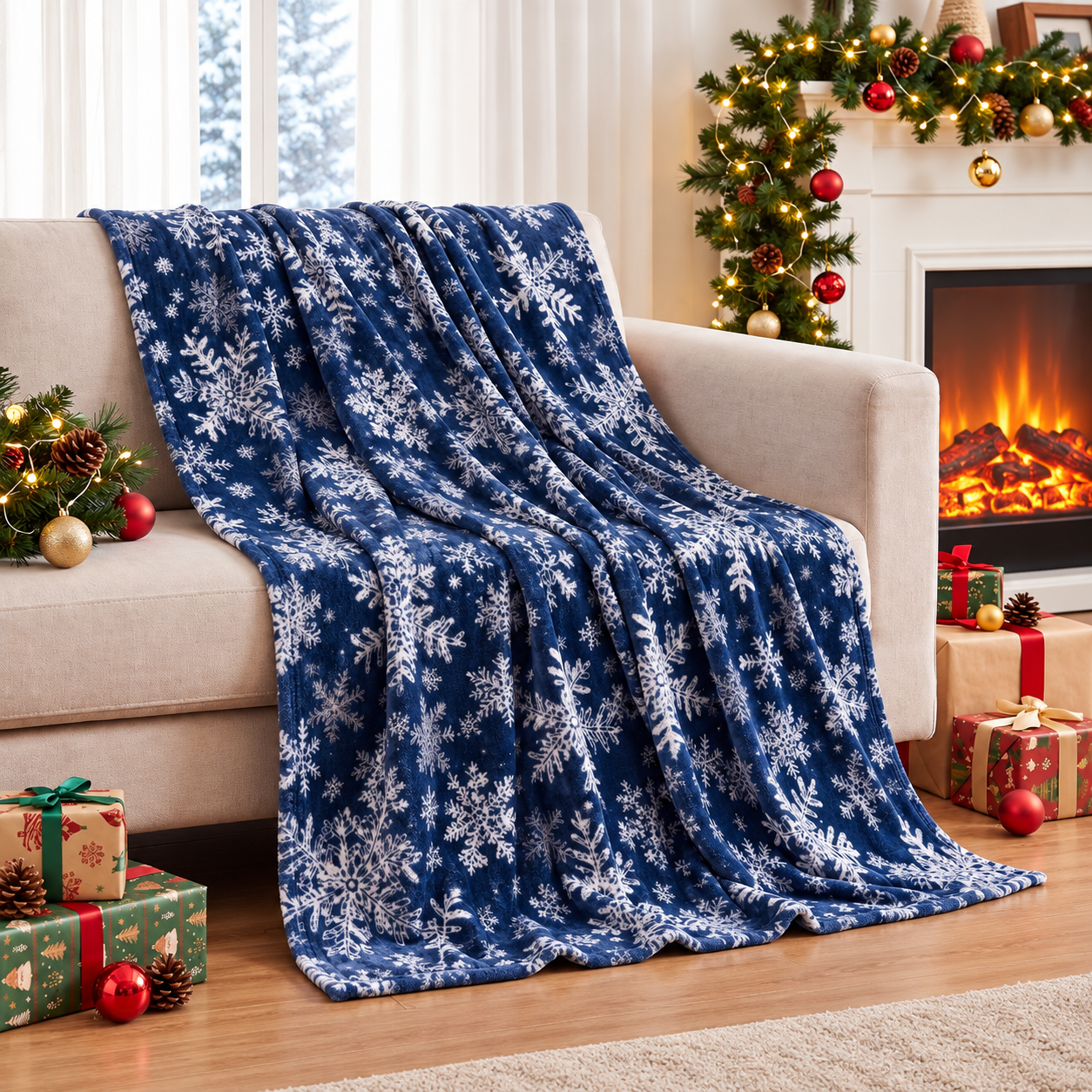 Soft Snowflake Printed Blanket For Christmas For Men And Women