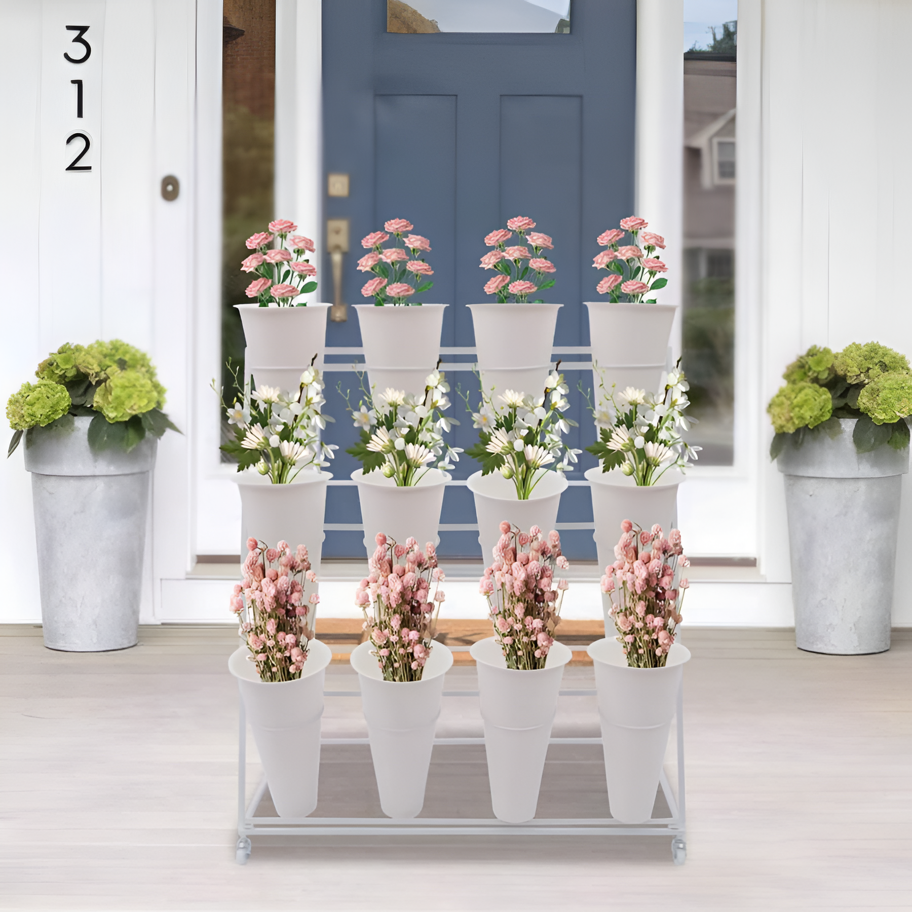 Three-Layers Flower Display Stand With 12 Buckets