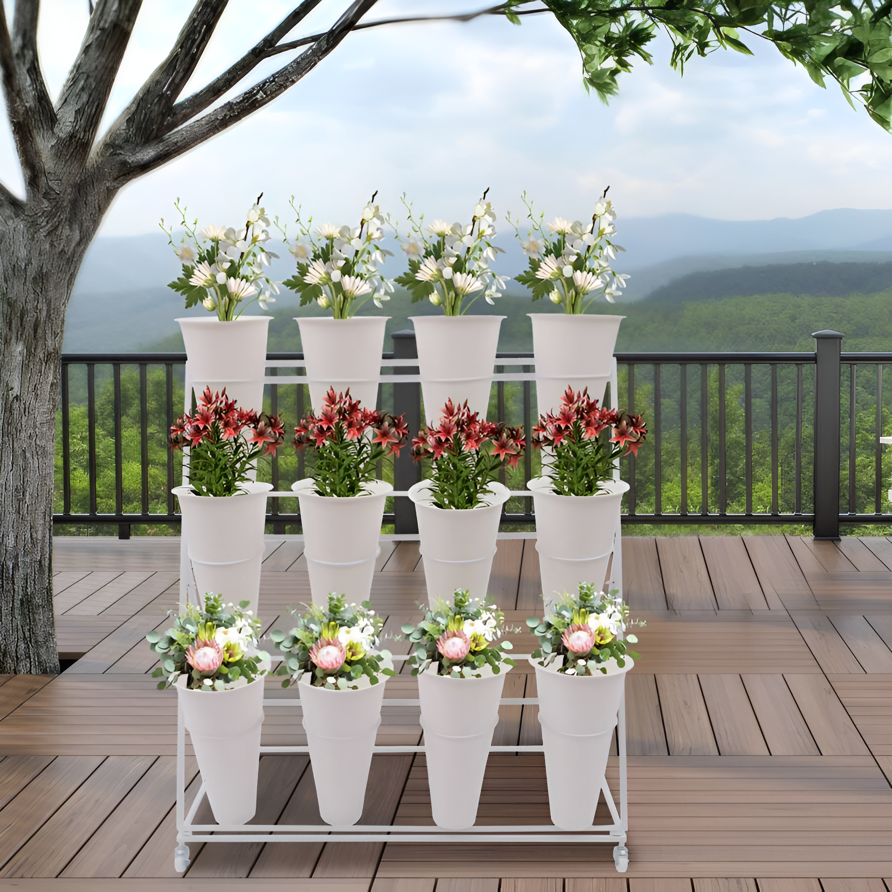 Three-Layers Flower Display Stand With 12 Buckets