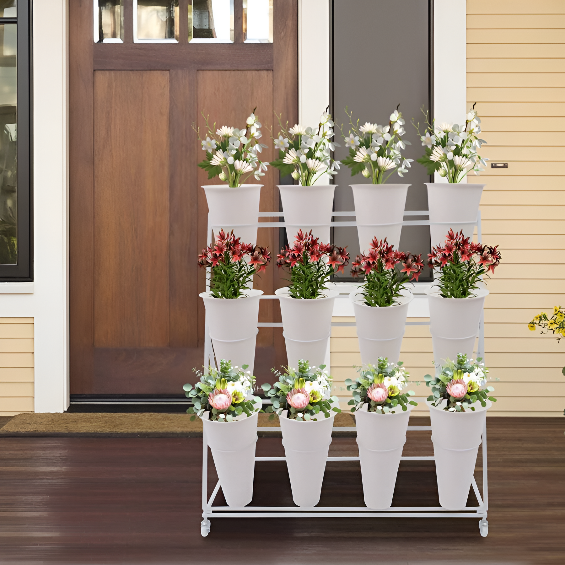 Three-Layers Flower Display Stand With 12 Buckets