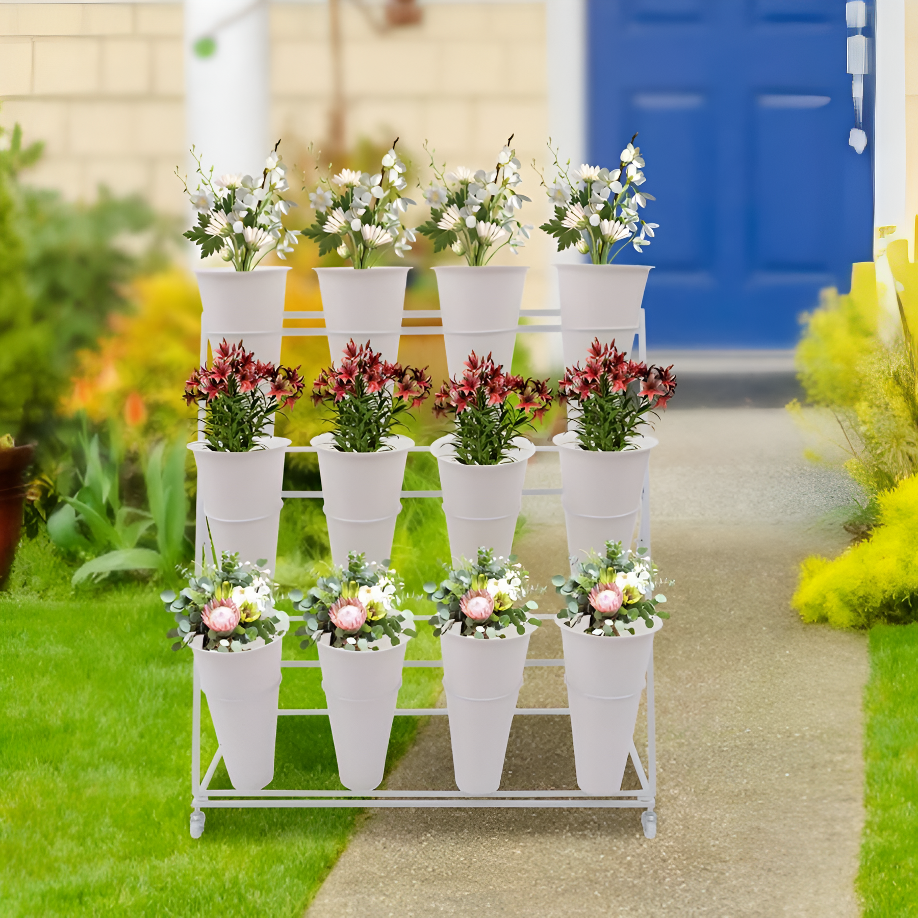 Three-Layers Flower Display Stand With 12 Buckets