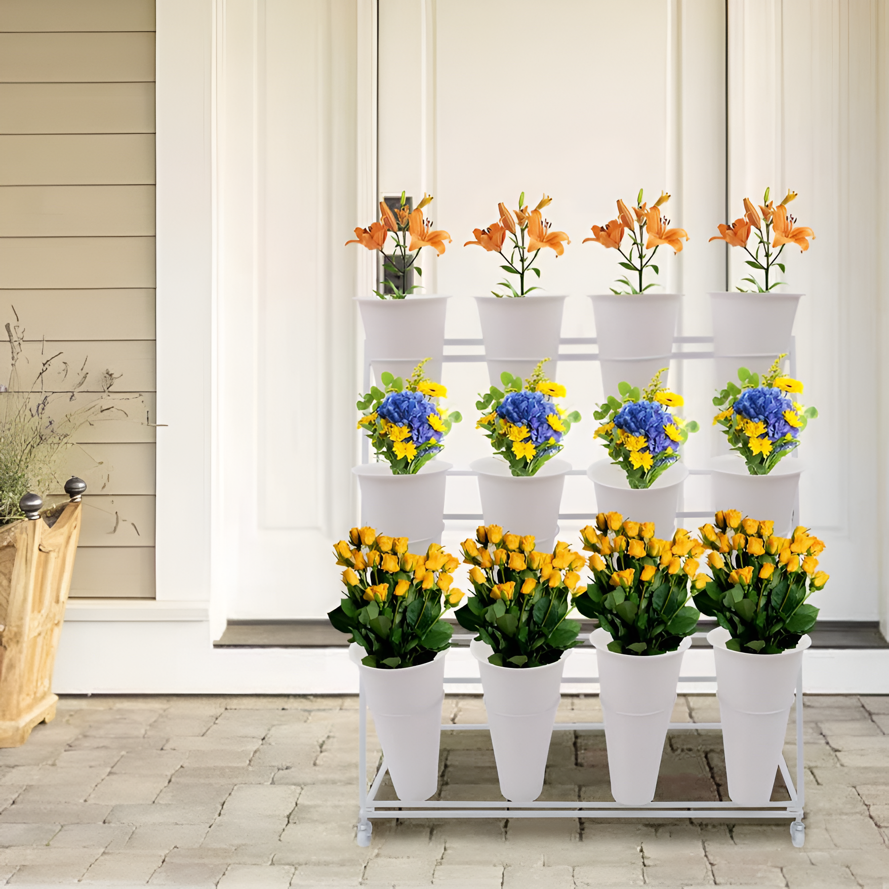 Three-Layers Flower Display Stand With 12 Buckets