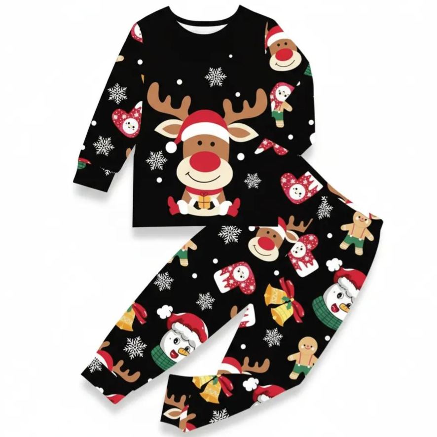 Long Sleeve Outfit With Santa And Reindeer Christmas Pajamas