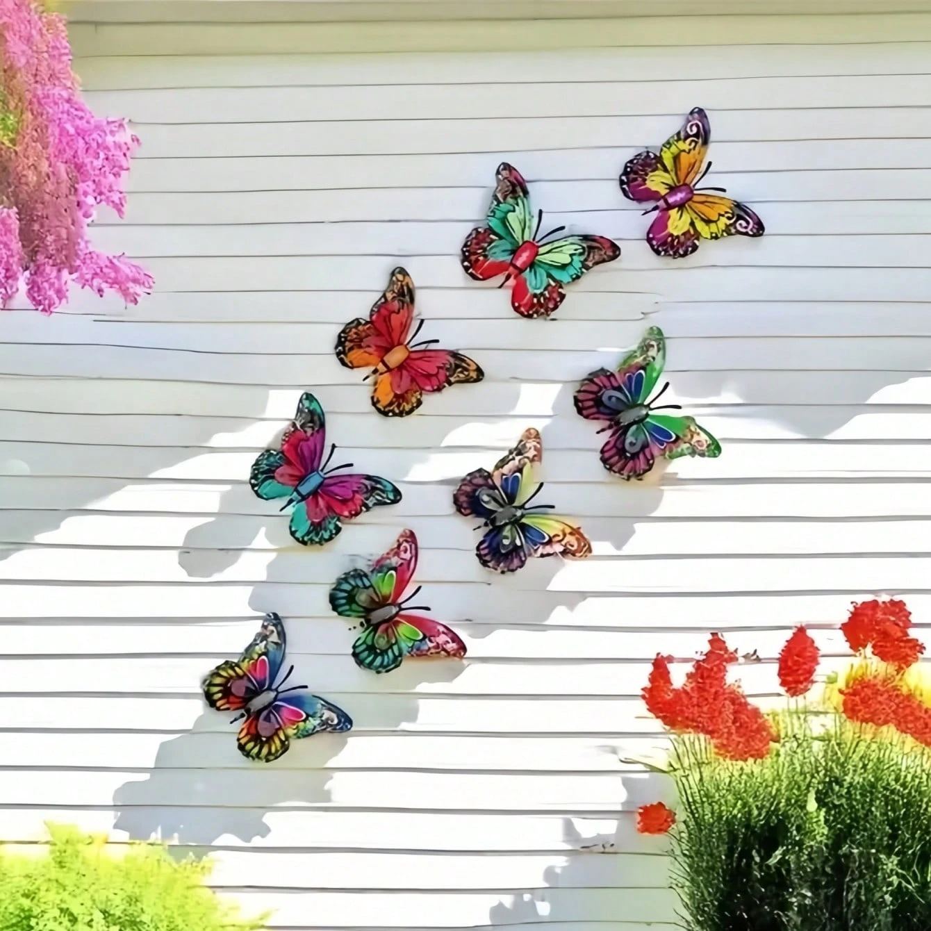 8pcs Metal Butterfly Wall Art Decor, Suitable For Garden, Fence