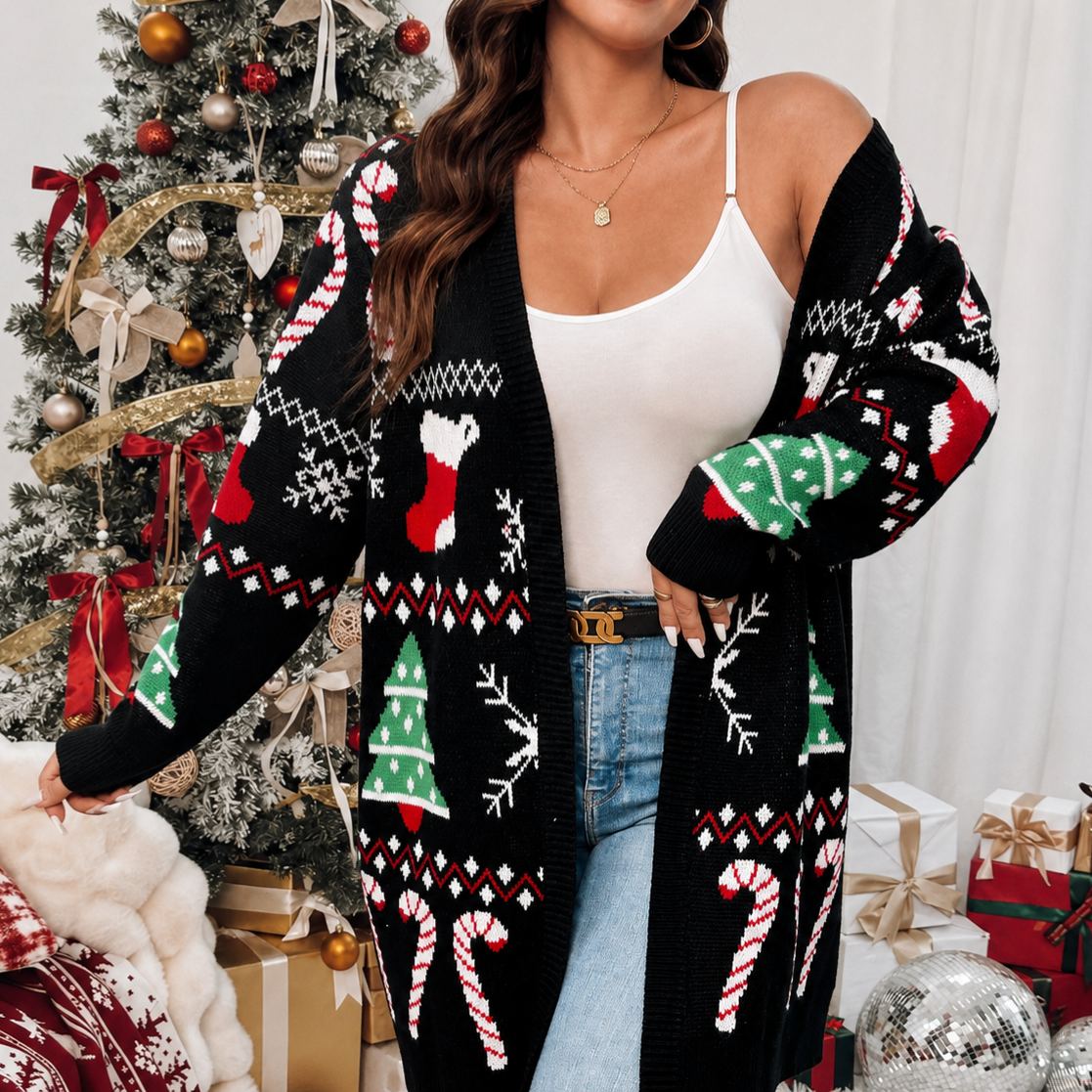 Casual Plus Size Loose Drop Christmas Cardigan Sweater For Women