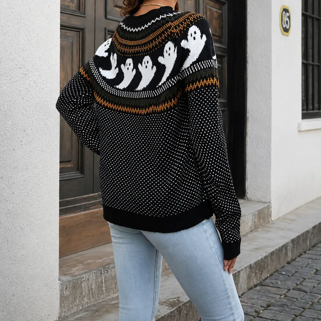 Ribbed Winter Halloween Sleeve Sweater For Women
