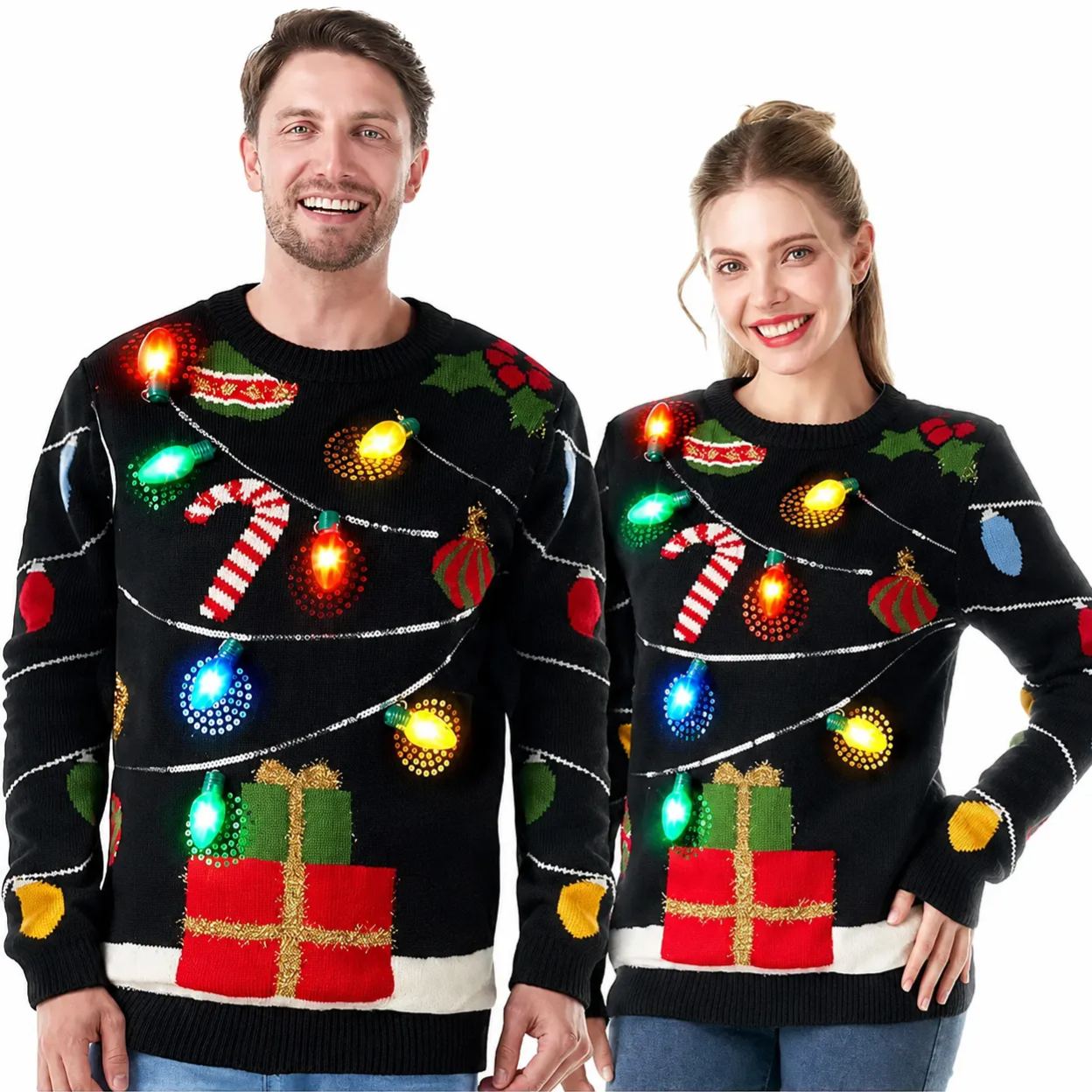 LED Light Up Christmas Couple Sweater 