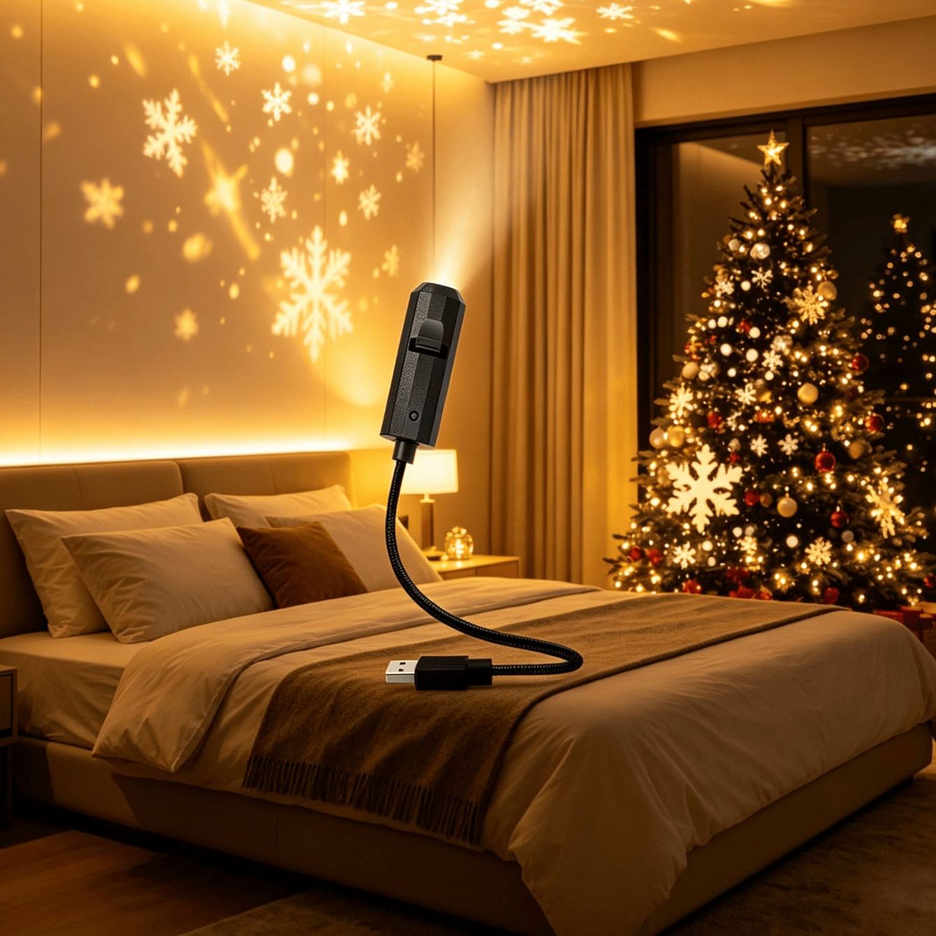 One Piece USB Christmas Snowflake LED Projector Night Light