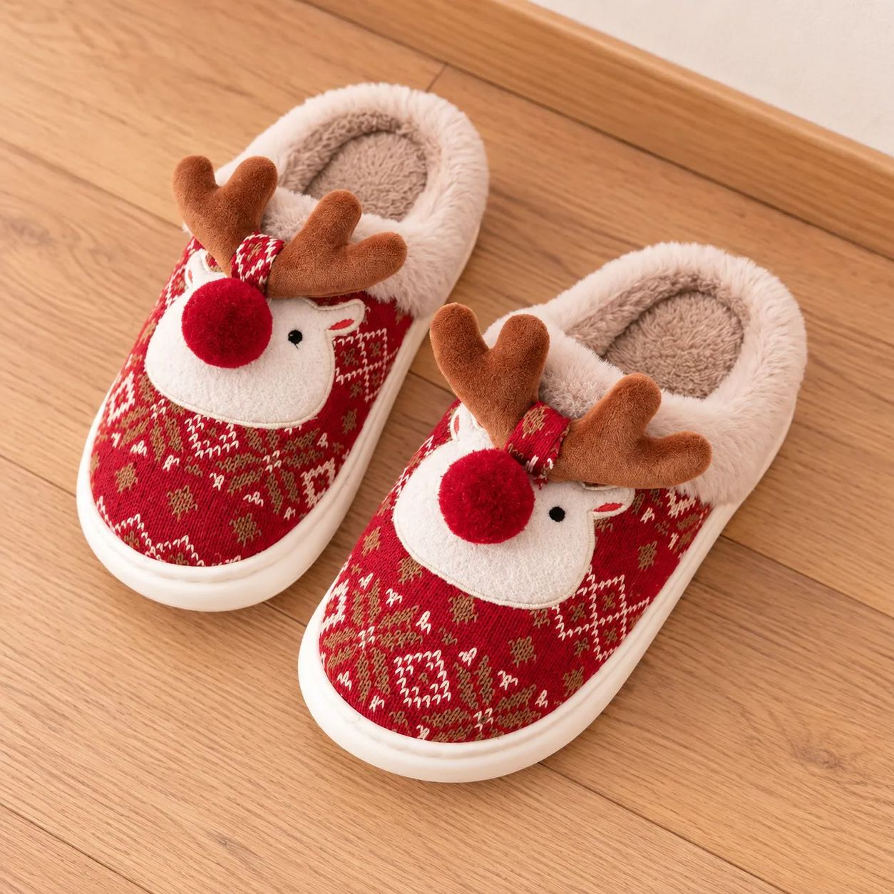 Christmas Reindeer 3D Cartoon Thick Sole House Slippers