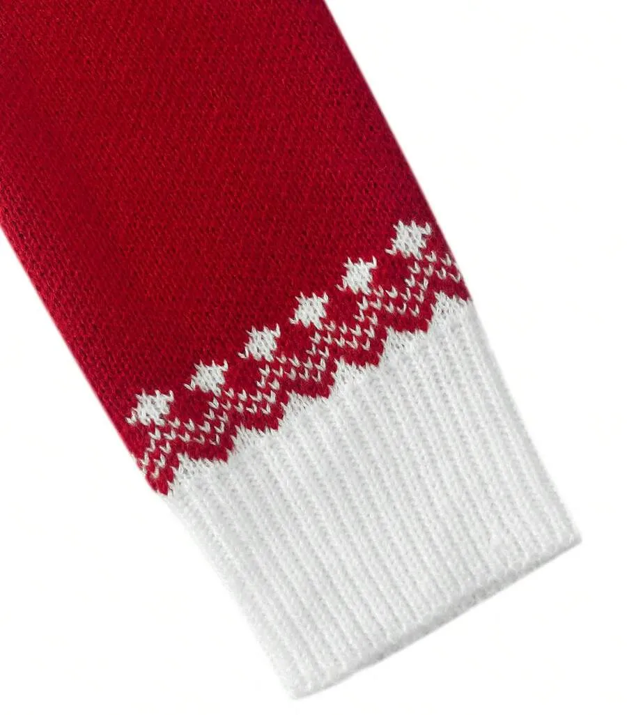Christmas Themed Knit Cardigan, Autumn/Winter Holiday Season - Red - View 8